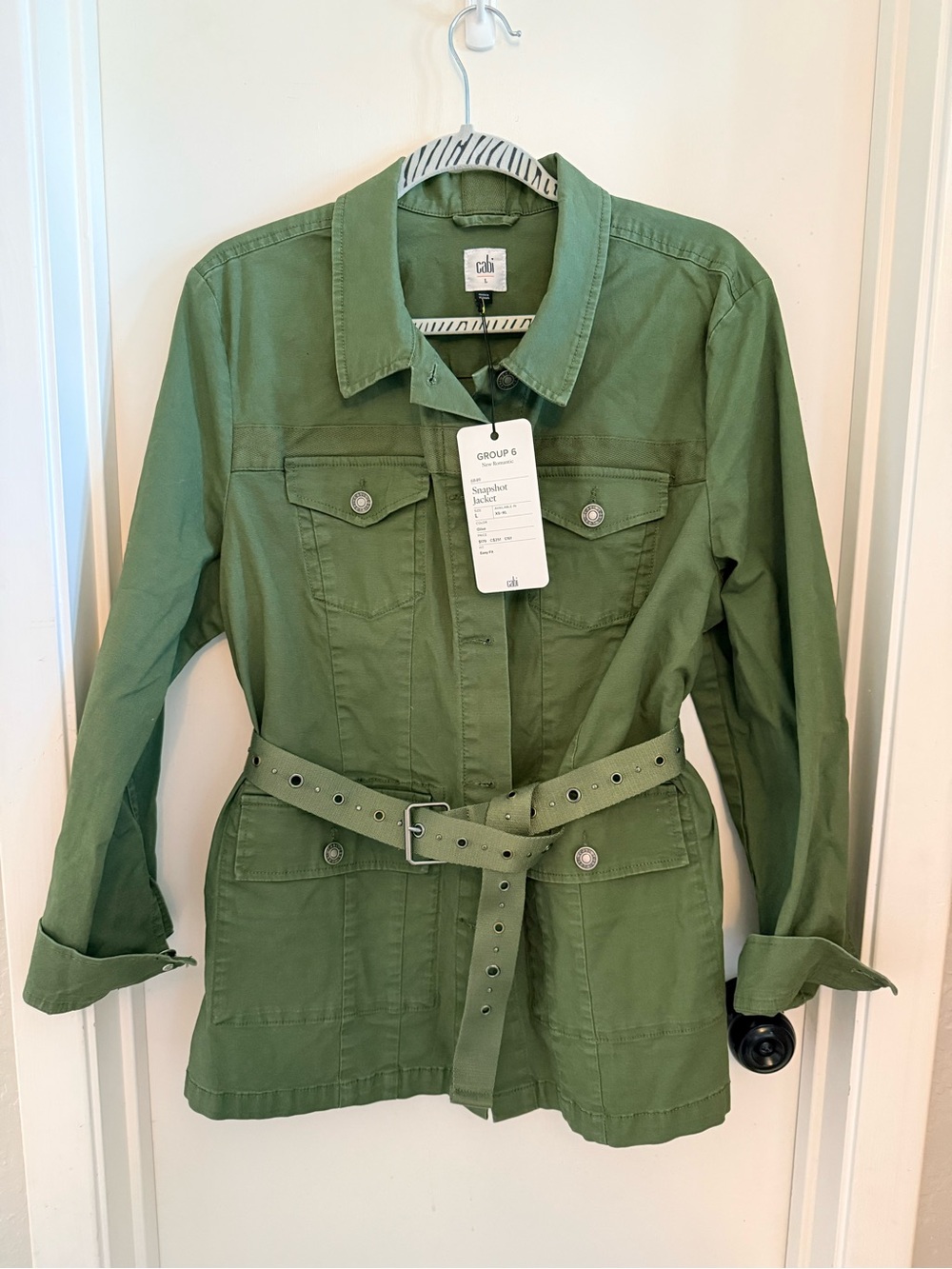 CAbi Olive Green Utility Belted Jacket
